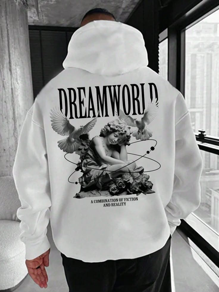 🤍 DREAMWORLD Hoodie – A Blend of Art, Fiction & Reality