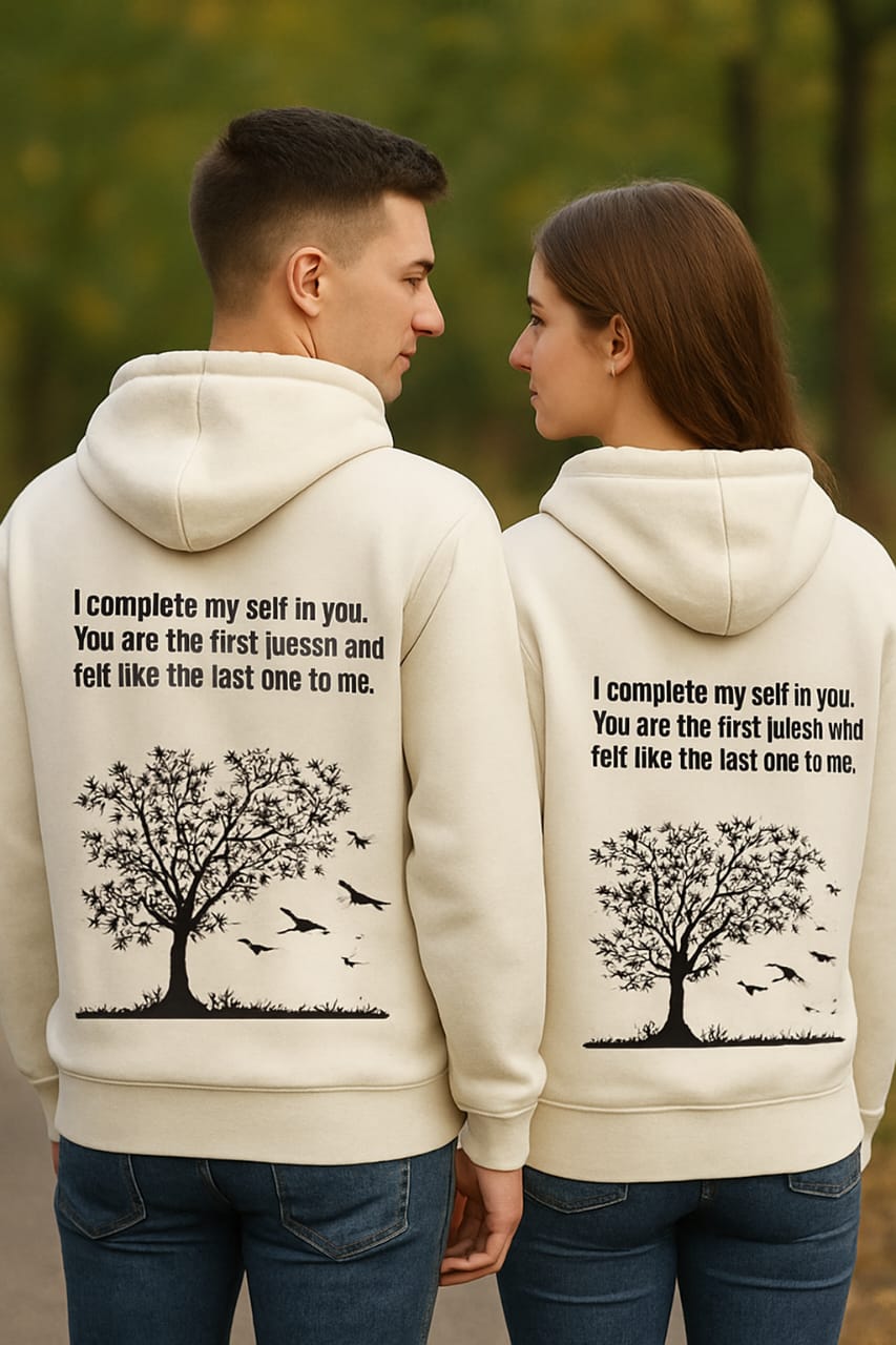 “I Complete Myself in You” Romantic Graphic Hoodie